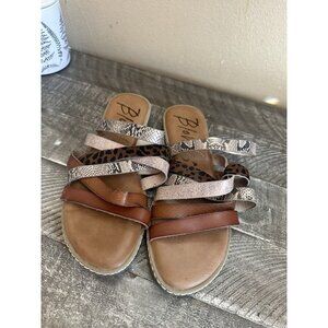 Blowfish Malibu Sandals Womens 8.5 Orrah Casual Slip On Slide Brown Leather